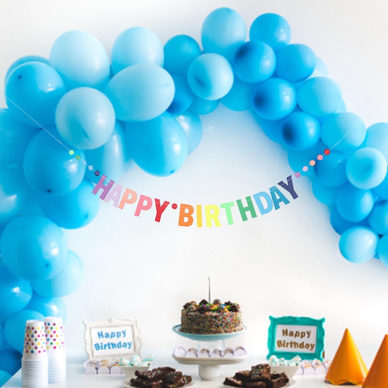MEETINGU Happy Birthday Banner  Personalized Colorful Gradient Letters Banner  Rainbow Birthday Party Circle Dots Hanging Decorations for Kids Baby Adults Birthday Decorations Party Supplies - Image 5